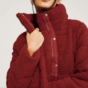 Abercrombie & Fitch Women's Burgundy Sherpa Puffer Jacket